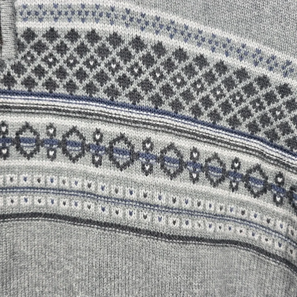 Oscar‎ de la Renta Sweater  Men XL Fair Isle Pattern Gray 1/4 Zip Knit Pullover